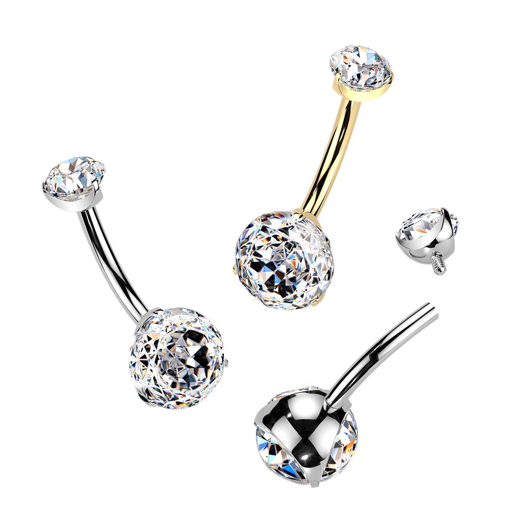Piercing para ombligo de titanio cristal con talla rosa 24K