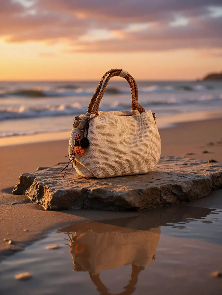 Bolso de hombro de rafia para verano mujer