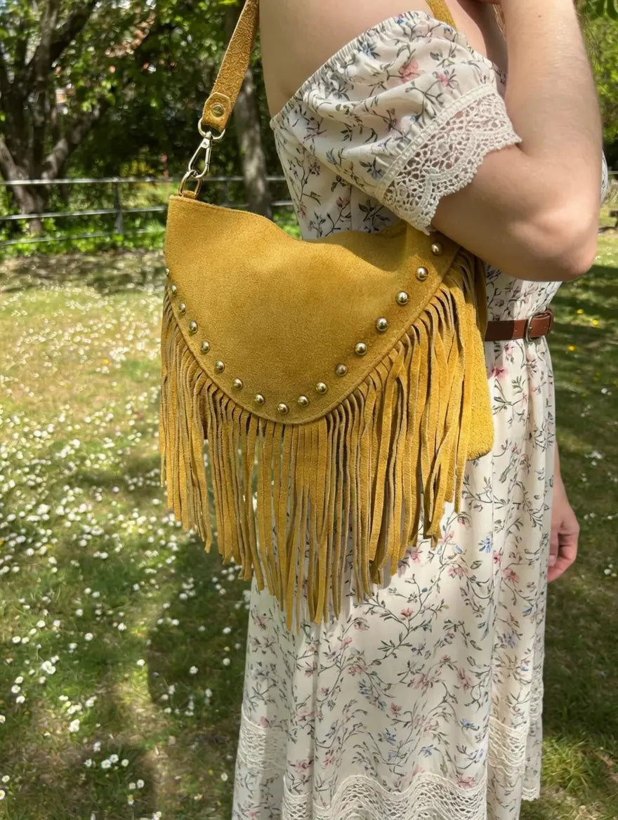 Bolso de piel de mujer ocre dorado