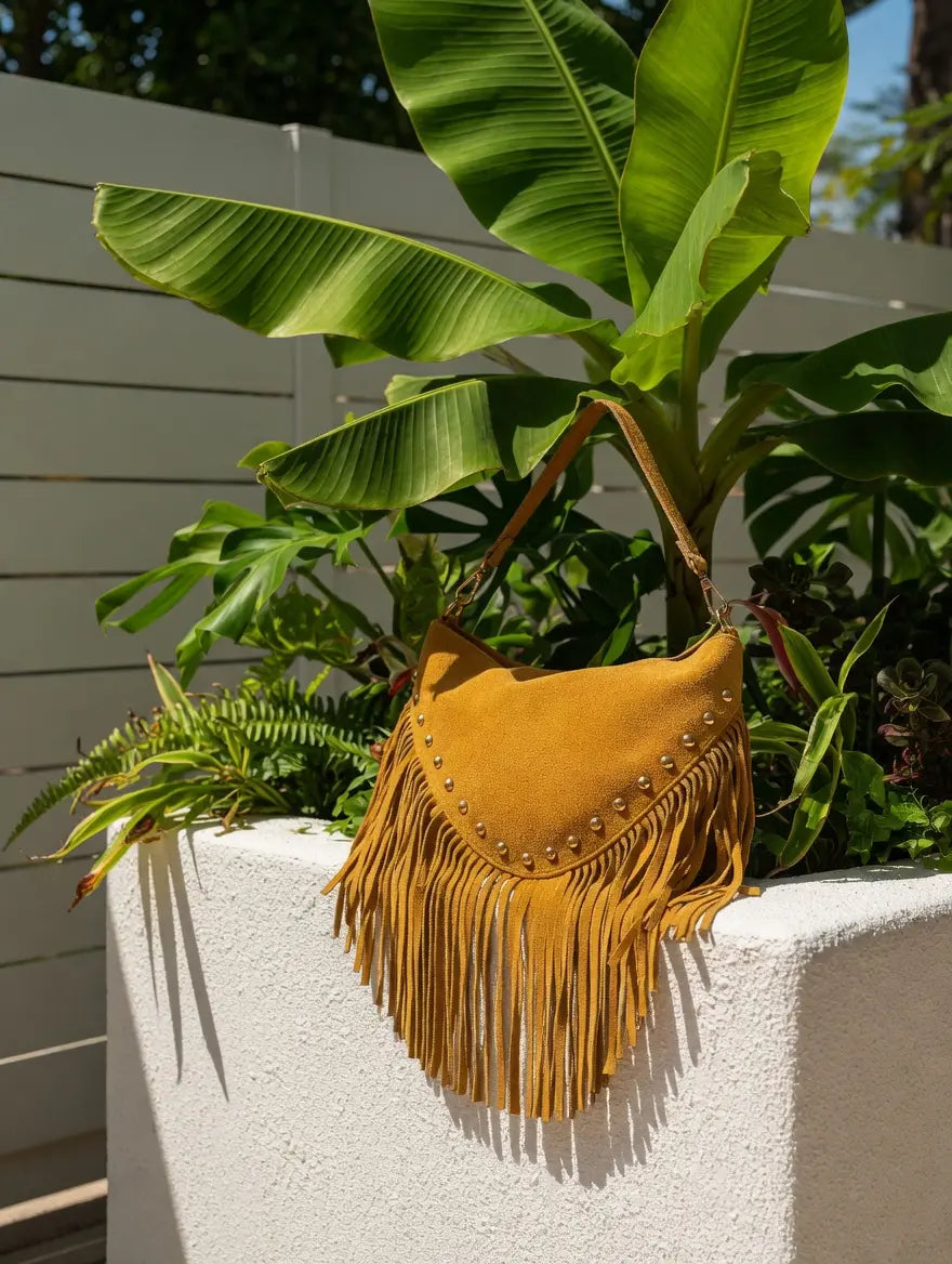 Bolso de piel de mujer ocre dorado