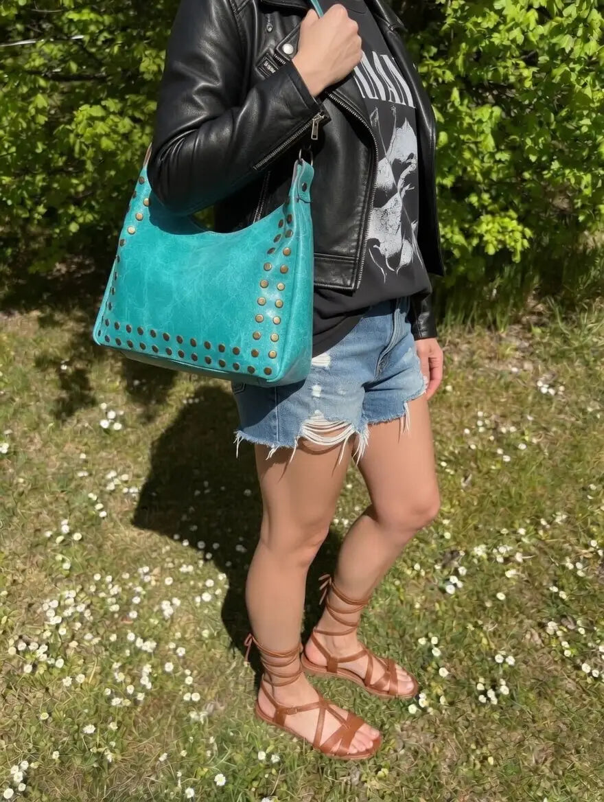 Bolso de piel de mujer color turquesa
