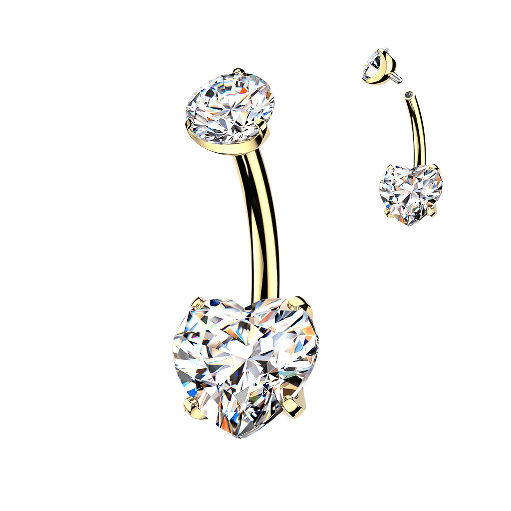Piercing del ombligo oro 24 quilates corazón