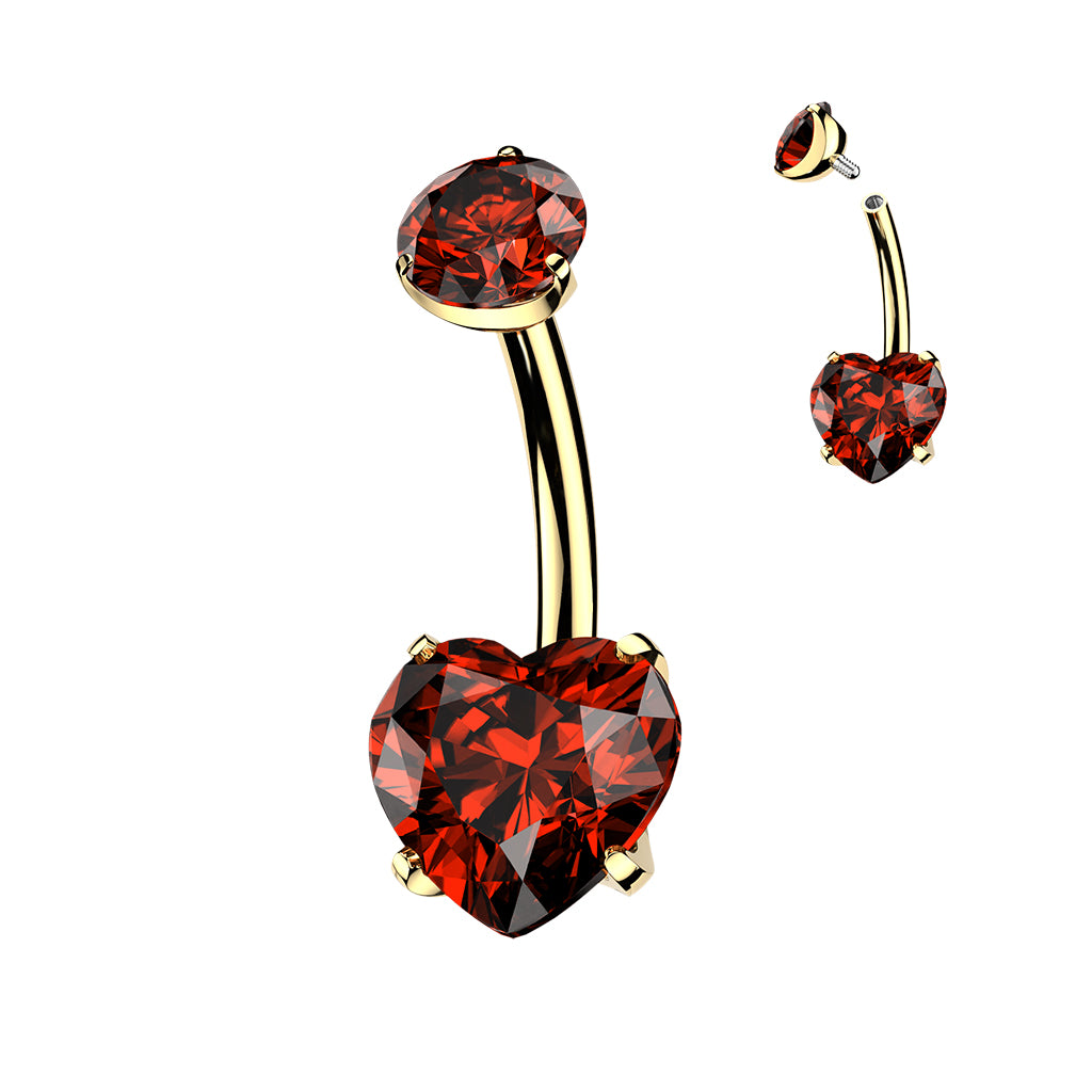 Piercing del ombligo oro 24 quilates corazón