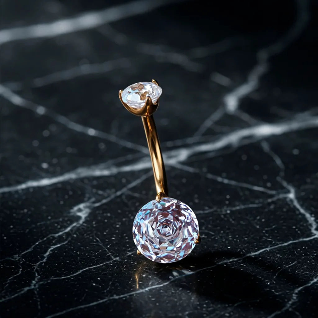 Piercing para ombligo de titanio cristal con talla rosa 24K
