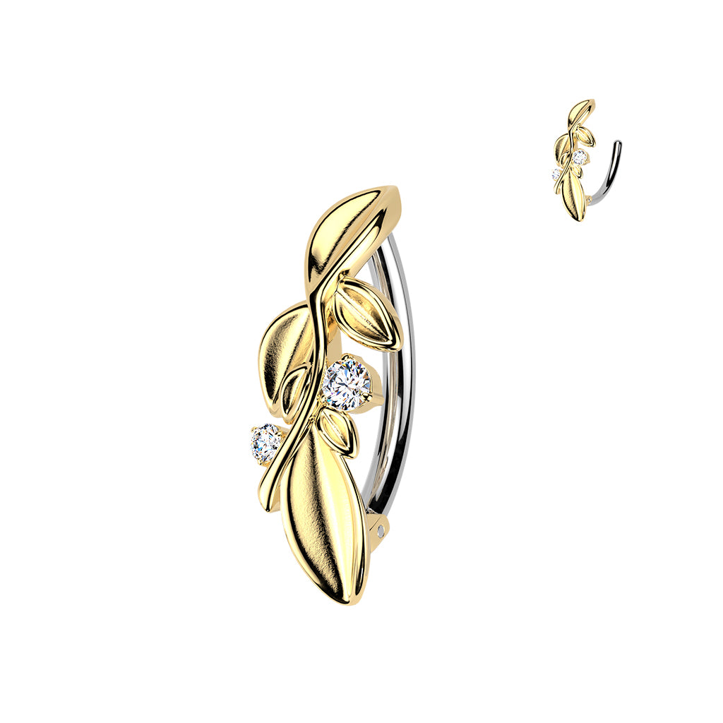 Piercing para ombligo aro hojas y cristal