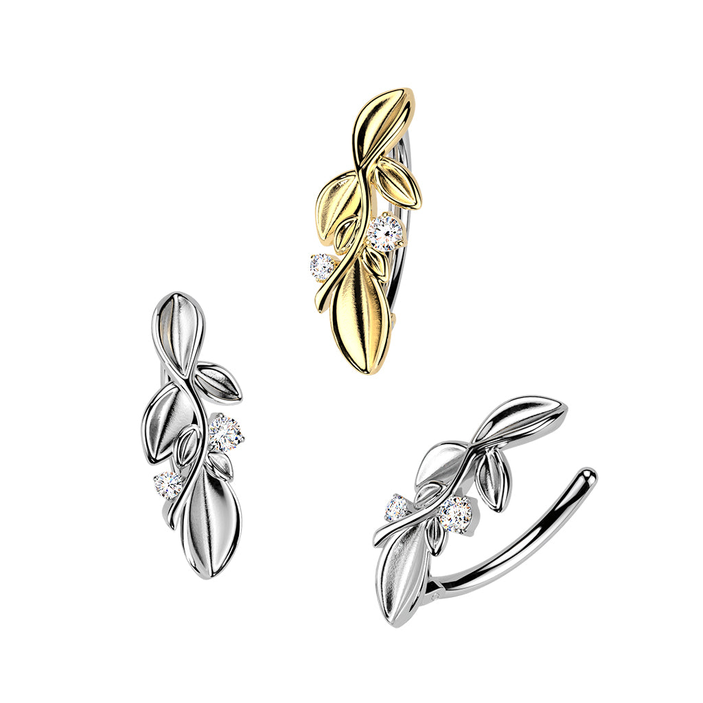 Piercing para ombligo aro hojas y cristal